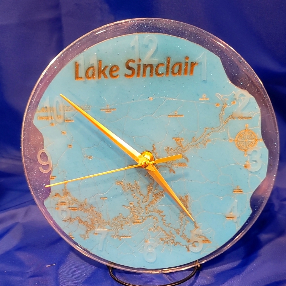 Lake Sinclair Blue and Gold Wall Clock